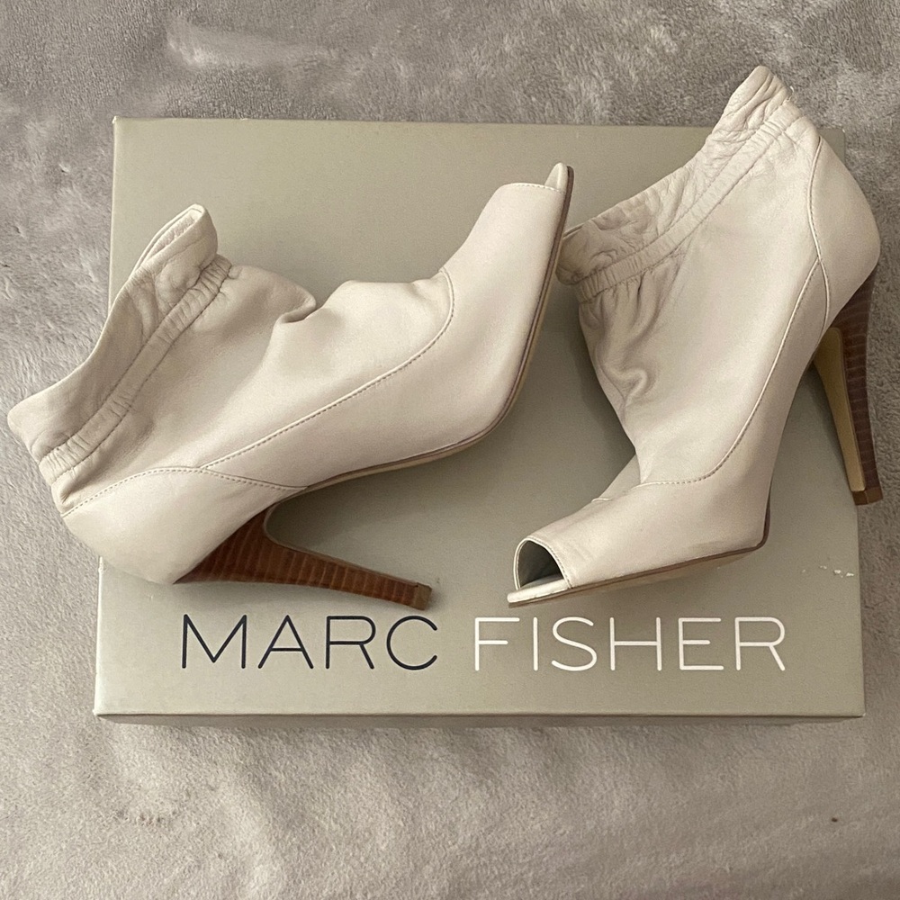 Marc Fisher Cream Peep-Toe Heeled Boots